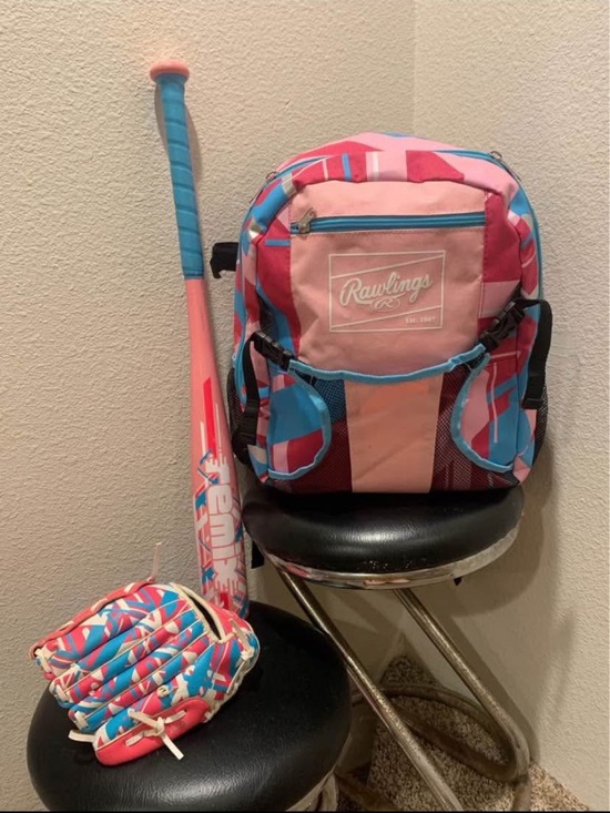 Rawlings Other - Rawlings Pink & Blue Kids Baseball Backpack with Matching Glove